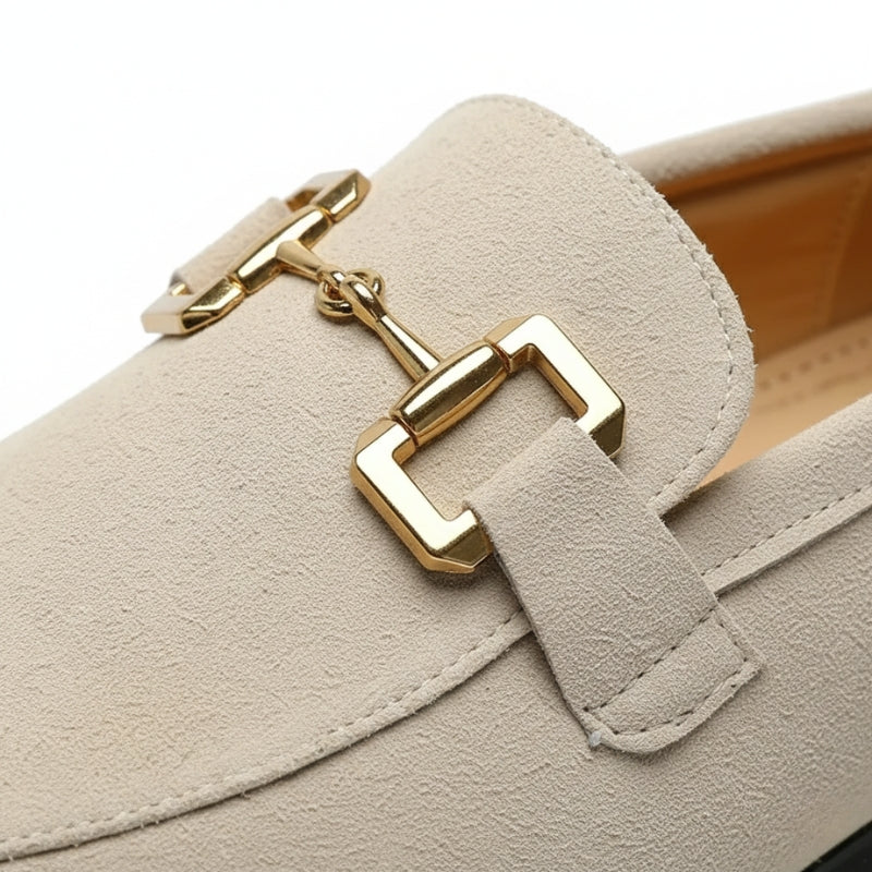 Mocassin Daim Nubuck Beige À Mors Doré Pour Homme