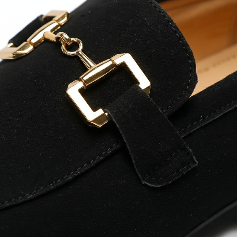 Mocassin Daim Nubuck Noir Mors Doré Homme