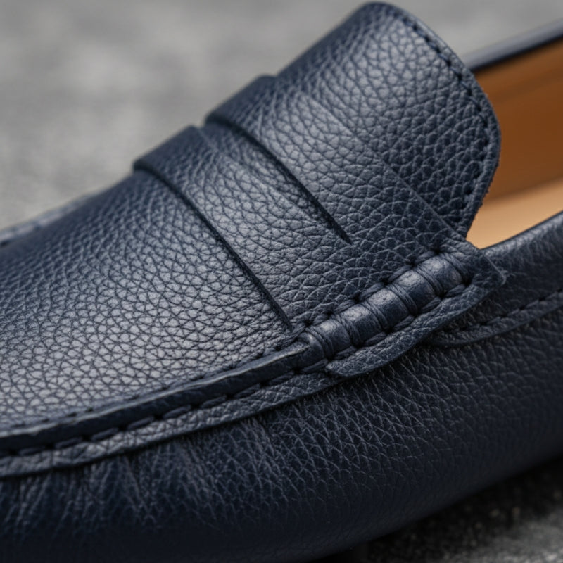 Mocassin Pour Bateau En Cuir Vernis Bleu Marine Homme