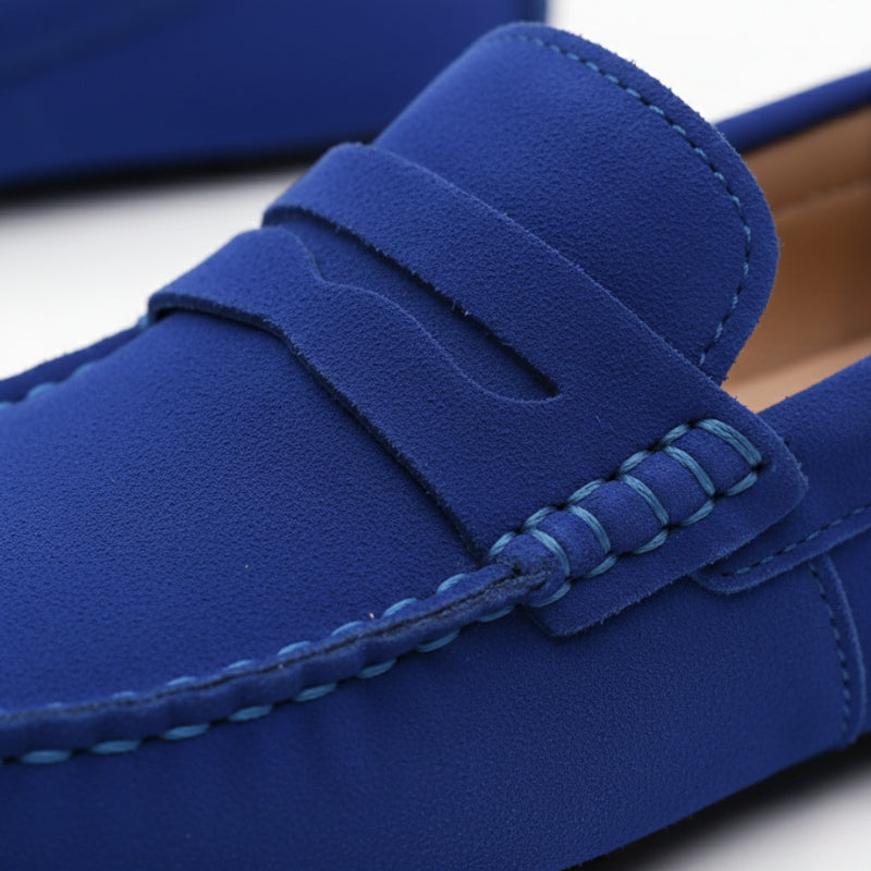 Mocassin En Daim Bleu Femme