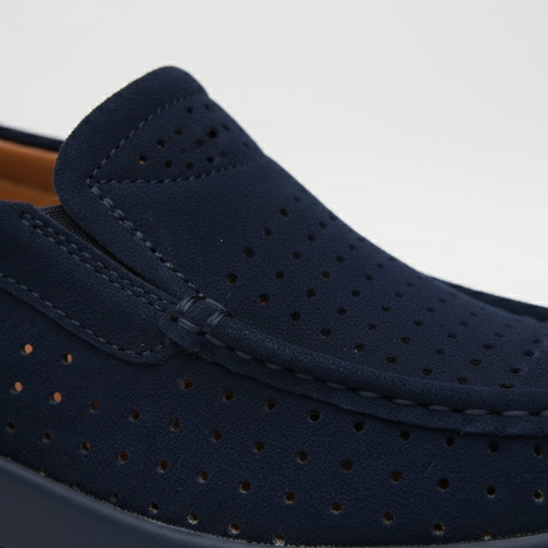 Mocassin En Daim Bleu Marine Plateforme Respirant Femme