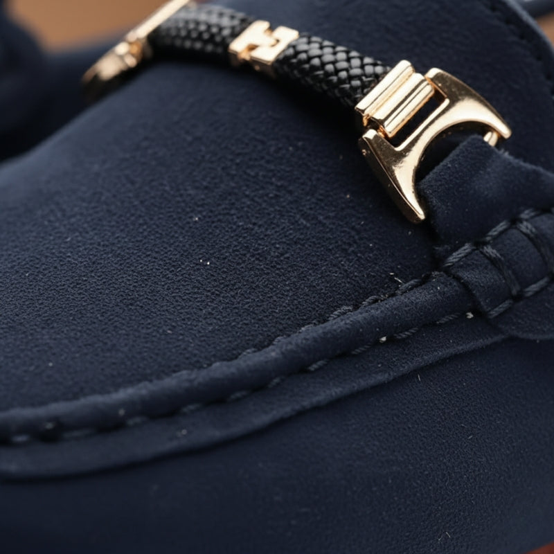 Mocassin En Daim Bleu Marine Avec Broche Pour Homme