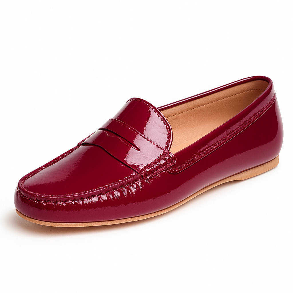 Mocassin En Cuir Bordeaux Vernis Pour Femme