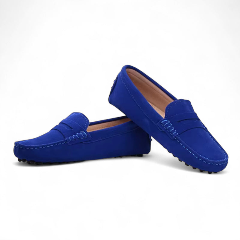 Mocassin En Daim Bleu Femme