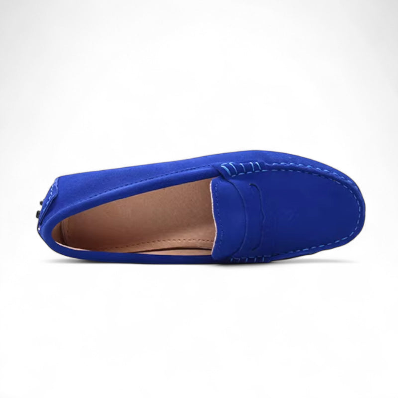 Mocassin En Daim Bleu Femme
