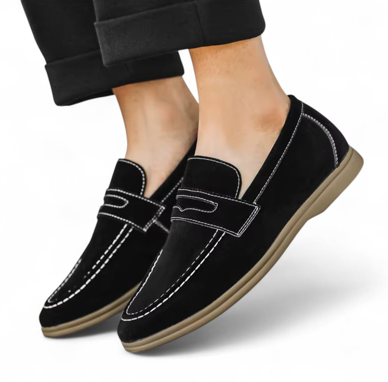 Mocassin En Daim Noir Semelle Beige Pour Homme