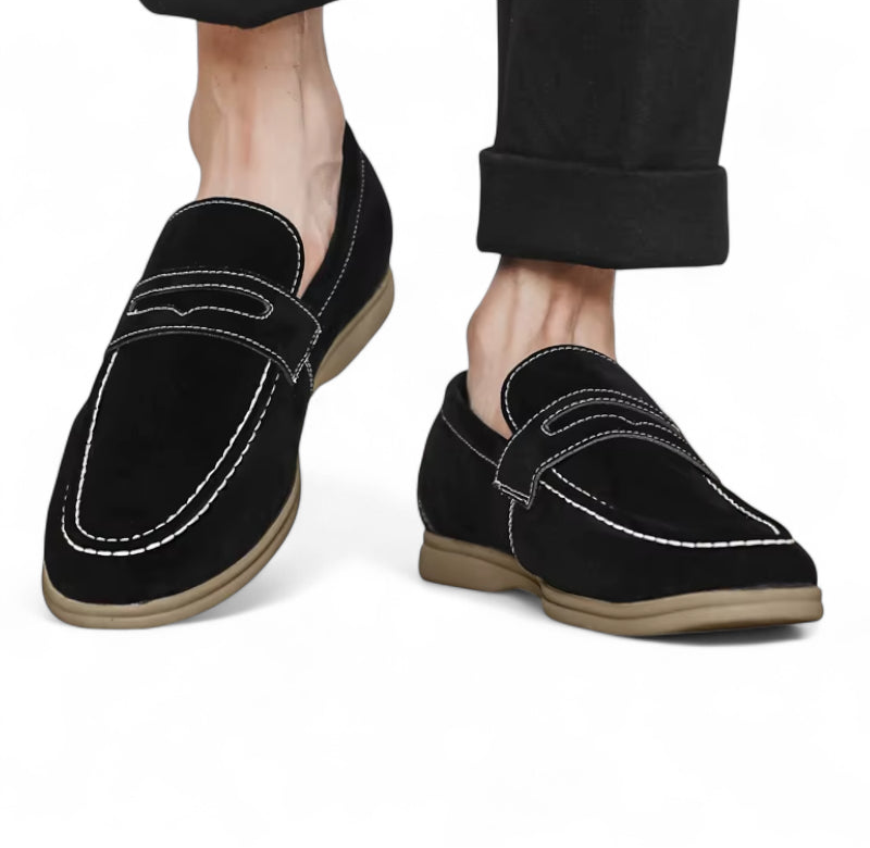 Mocassin En Daim Noir Semelle Beige Pour Homme