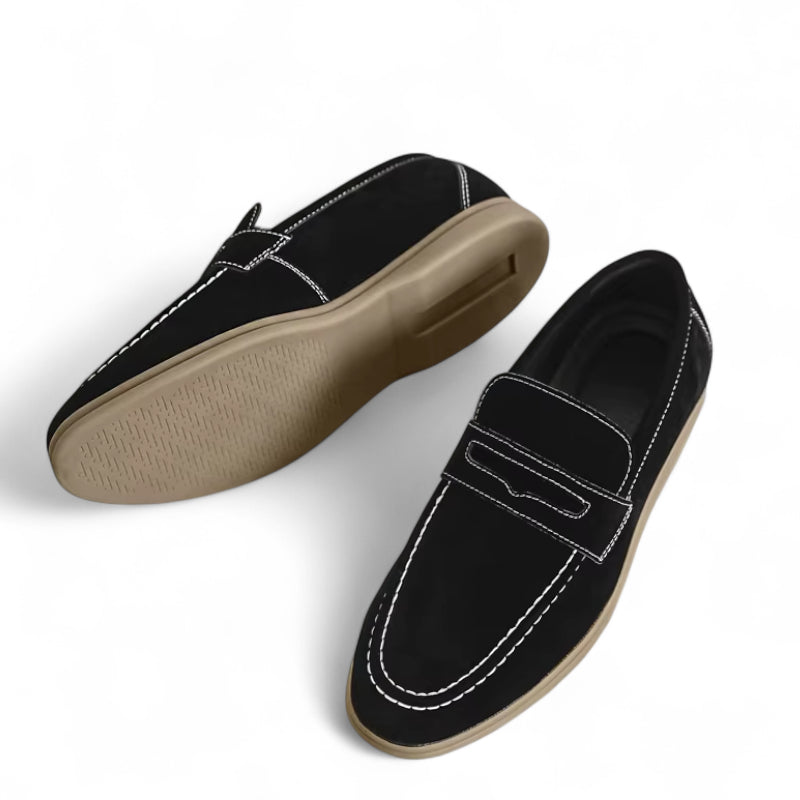 Mocassin En Daim Noir Semelle Beige Pour Homme