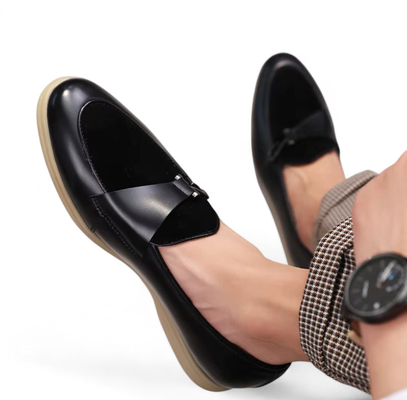 Mocassin Homme Daim Noir Cuir