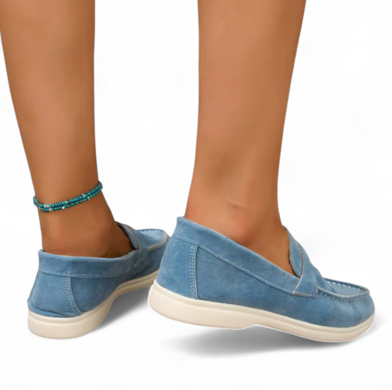 Mocassin Pour Femme En Daim Bleu