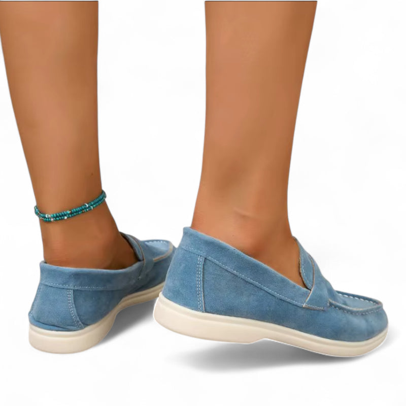 Mocassin Pour Femme En Daim Bleu
