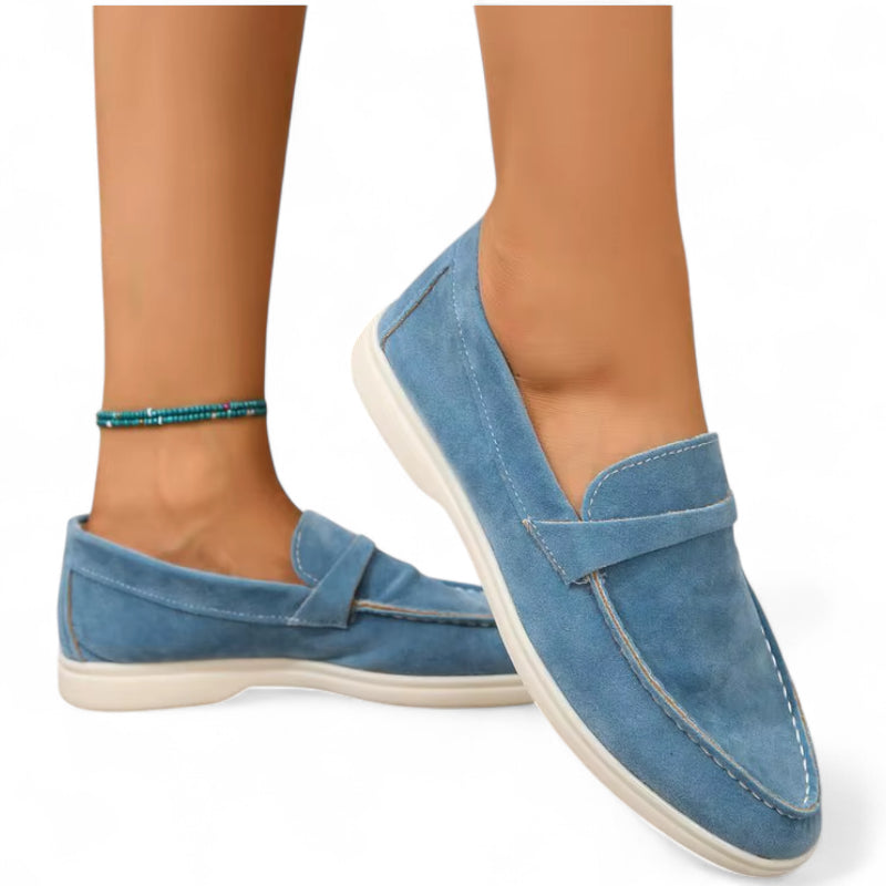Mocassin Pour Femme En Daim Bleu