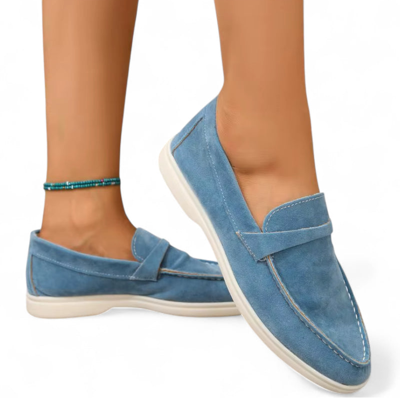 Mocassin Pour Femme En Daim Bleu