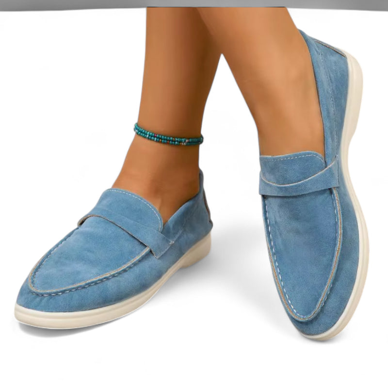 Mocassin Pour Femme En Daim Bleu