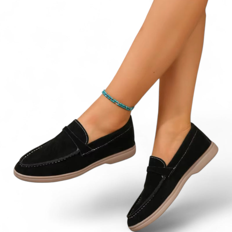 Mocassin En Daim Noir Pour Femme