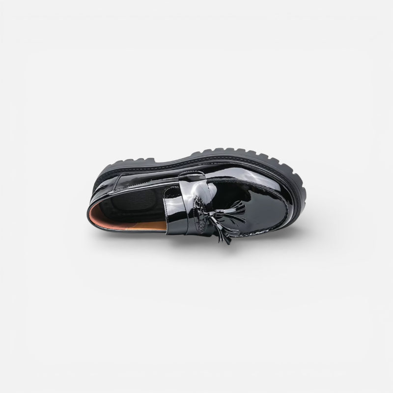 Mocassin Compensé En Cuir Vernis Noir à Gland Pour Homme