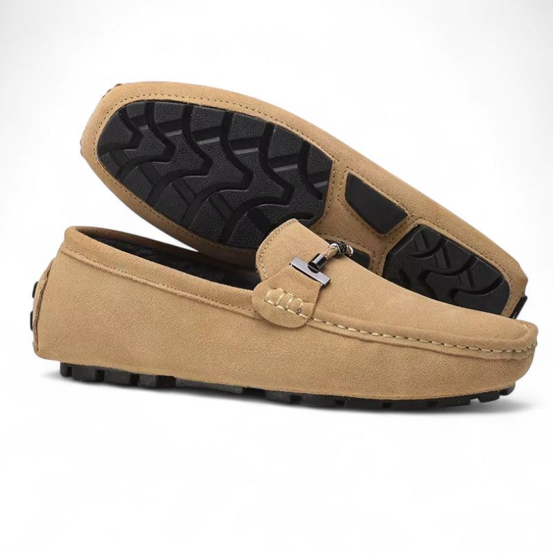 Mocassin En Daim Pour Homme Beige Avec Chaine