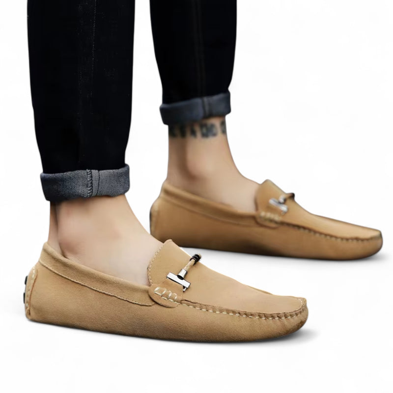 Mocassin En Daim Pour Homme Beige Avec Chaine