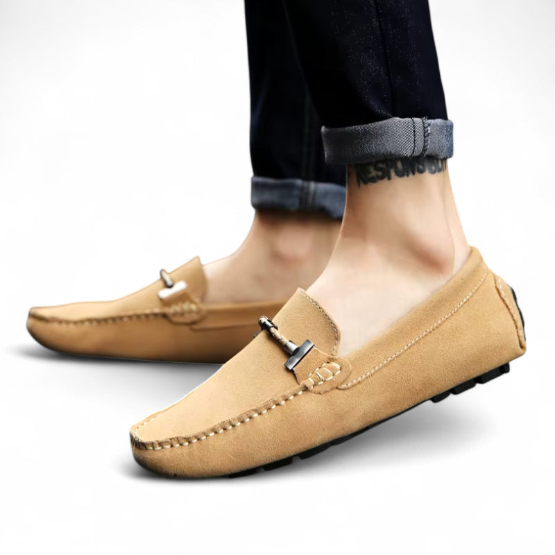 Mocassin En Daim Pour Homme Beige Avec Chaine