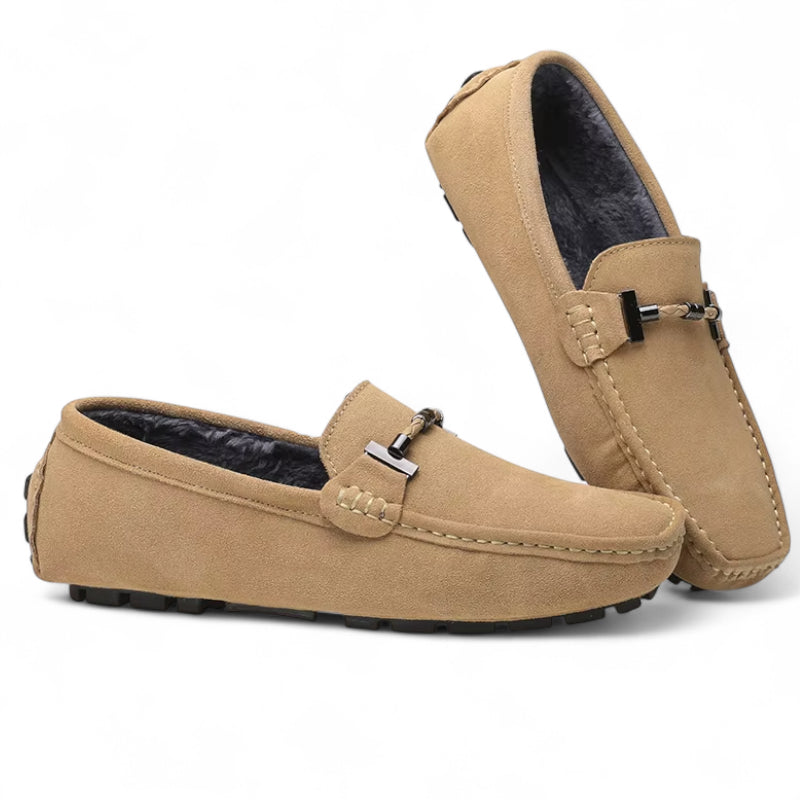 Mocassin En Daim Pour Homme Beige Avec Chaine