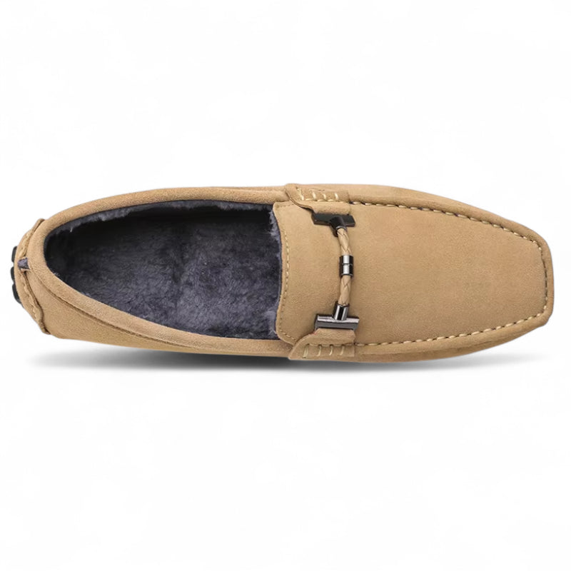 Mocassin En Daim Pour Homme Beige Avec Chaine