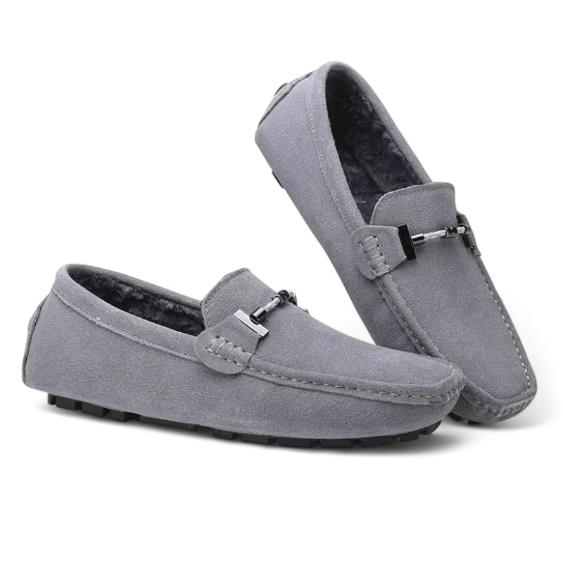 Mocassin En Daim Gris Avec Chaine Pour Homme