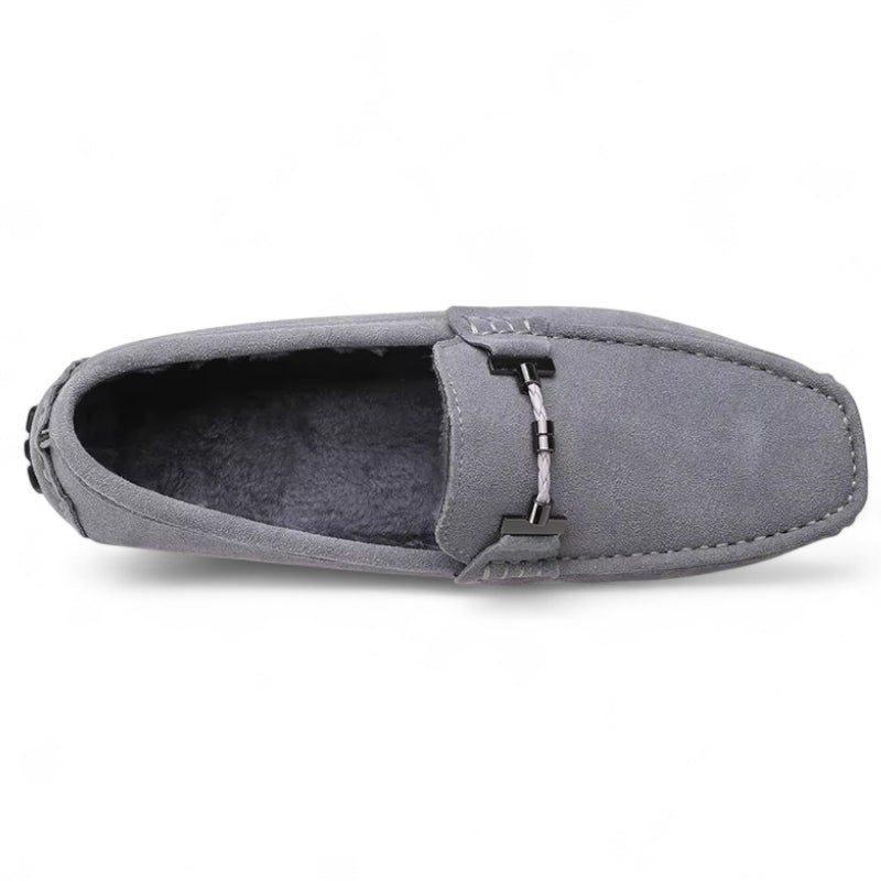 Mocassin En Daim Gris Avec Chaine Pour Homme
