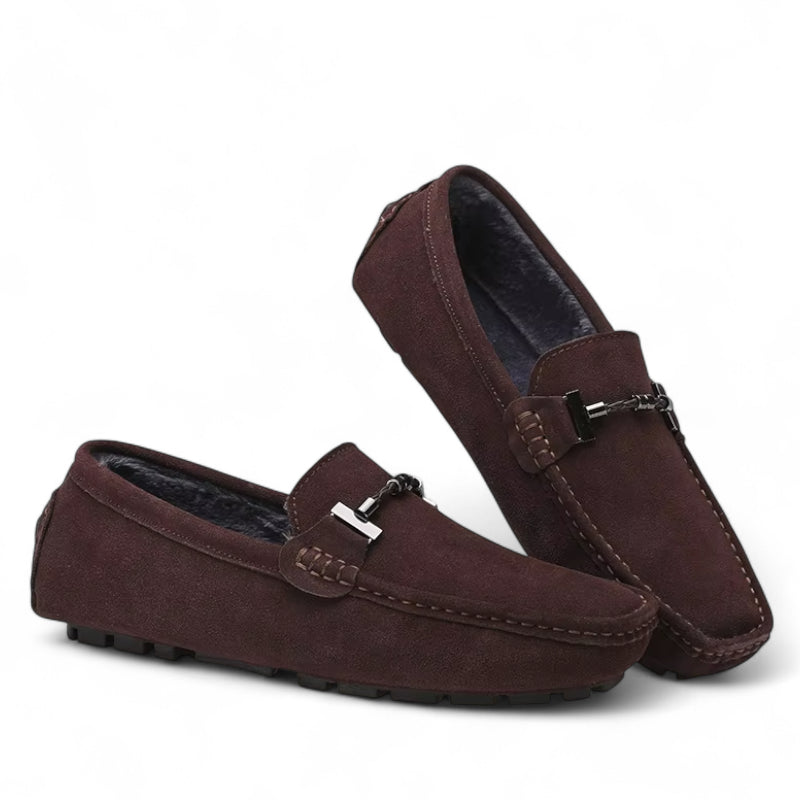 Mocassin En Daim Marron Foncé Avec Chaine Pour Homme