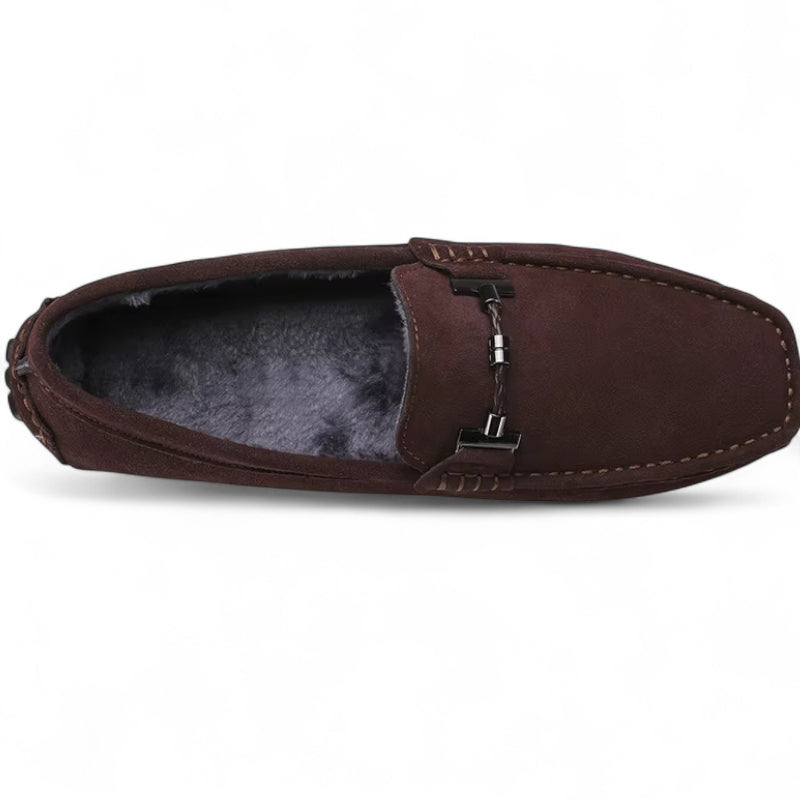 Mocassin En Daim Marron Foncé Avec Chaine Pour Homme