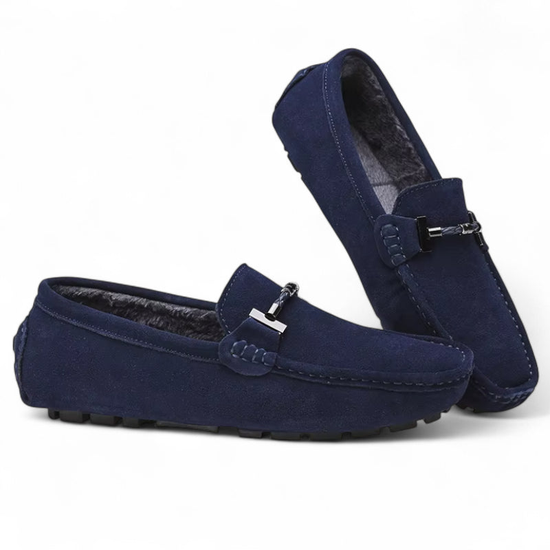 Mocassin En Daim Bleu Marine Avec Chaine Pour Homme