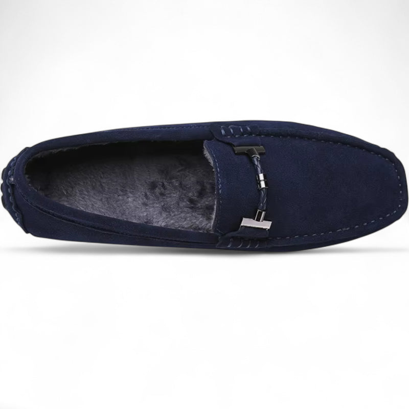 Mocassin En Daim Bleu Marine Avec Chaine Pour Homme