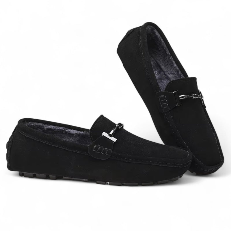 Mocassin En Daim Noir Avec Chaine Pour Homme