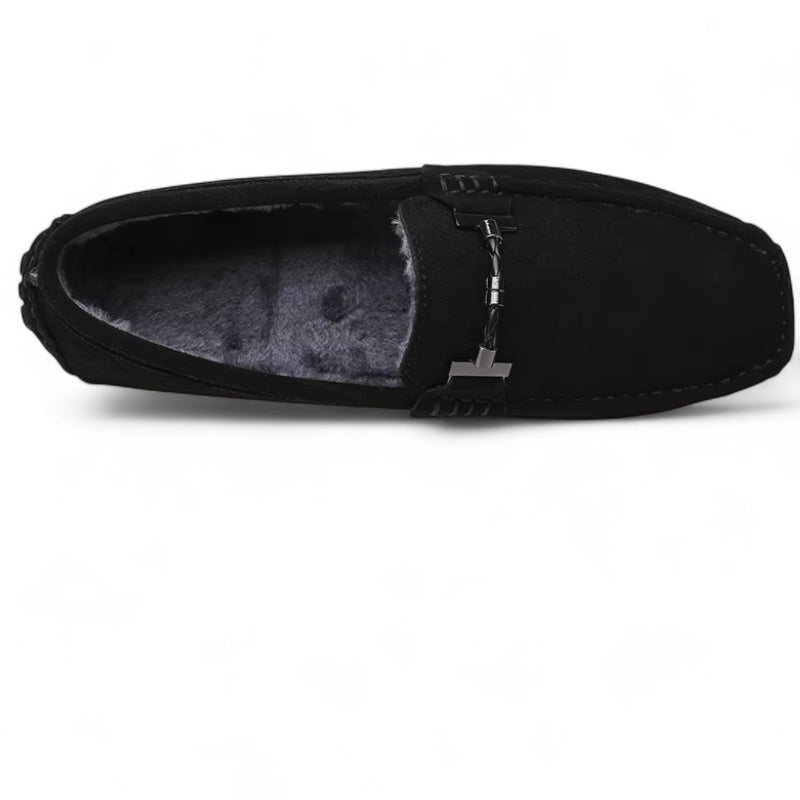 Mocassin En Daim Noir Avec Chaine Pour Homme