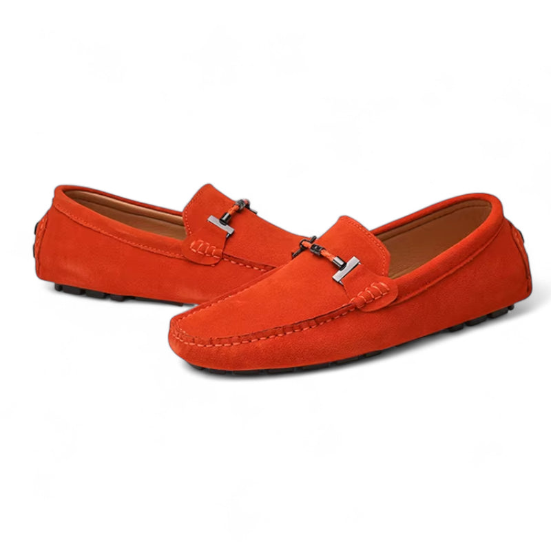 Mocassin En Daim Orange Avec Chaine Pour Homme