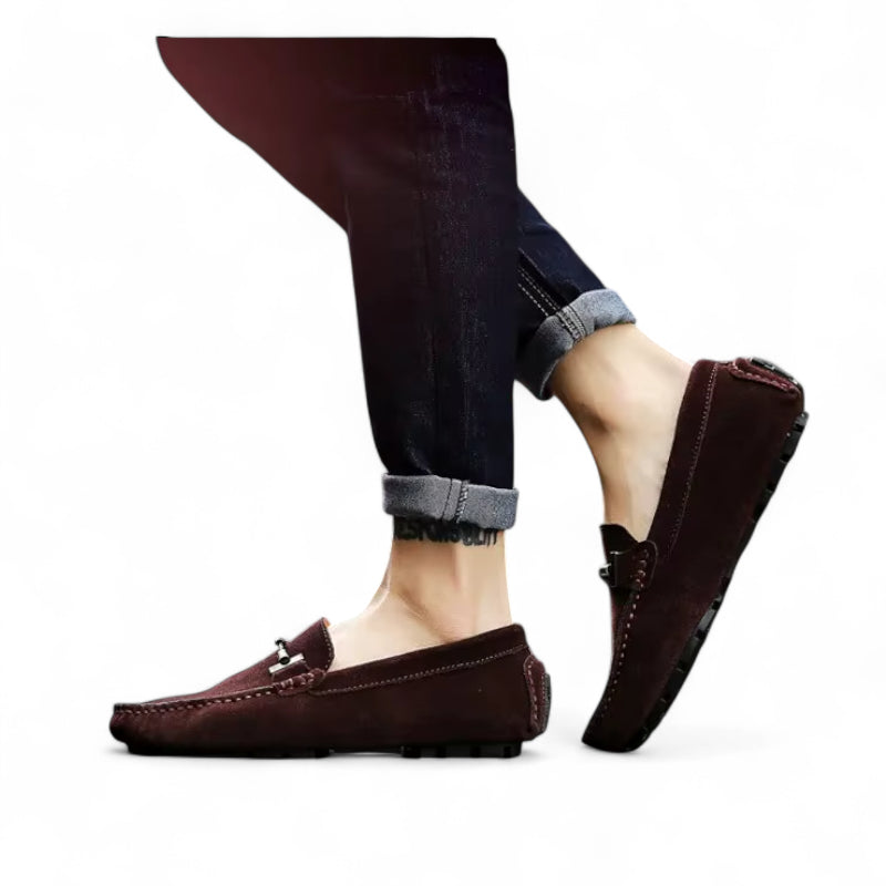 Mocassin Daim Marron Foncé Chainé Pour Homme