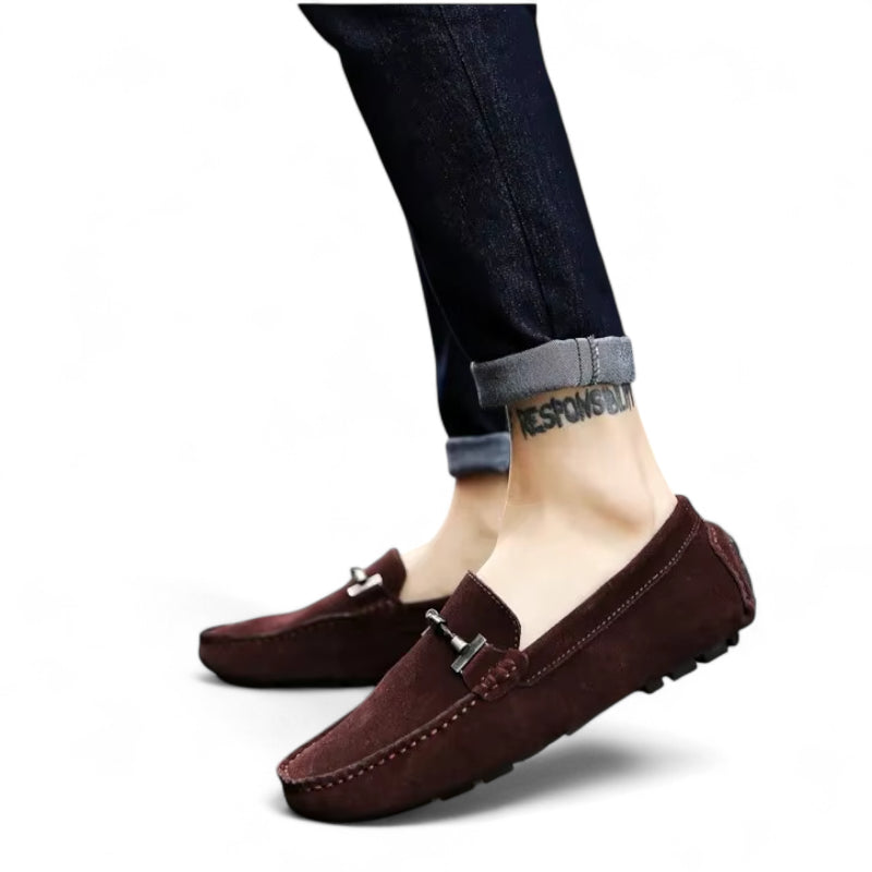 Mocassin Daim Marron Foncé Chainé Pour Homme