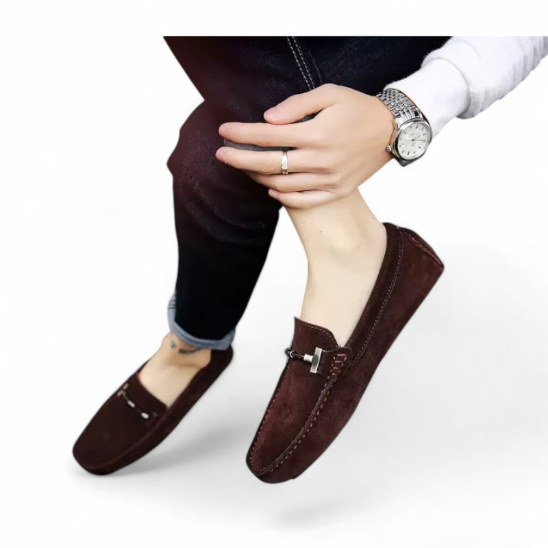 Mocassin Daim Marron Foncé Chainé Pour Homme