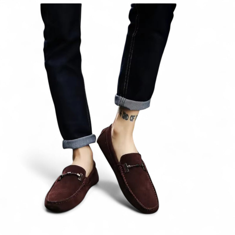 Mocassin Daim Marron Foncé Chainé Pour Homme