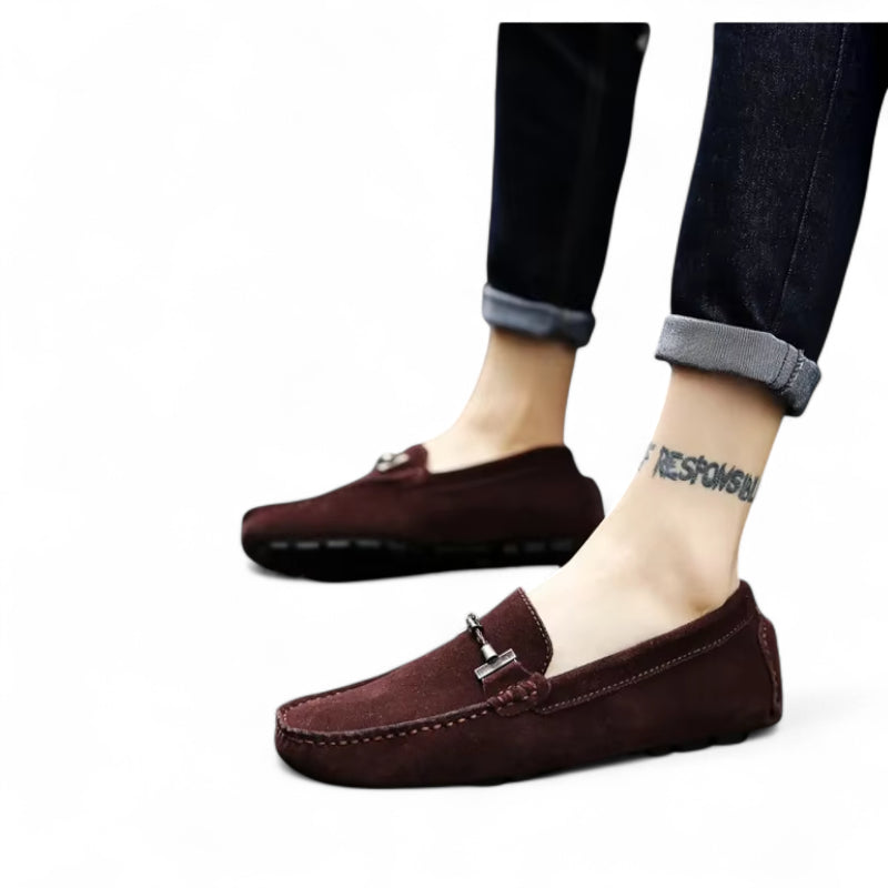 Mocassin Daim Marron Foncé Chainé Pour Homme