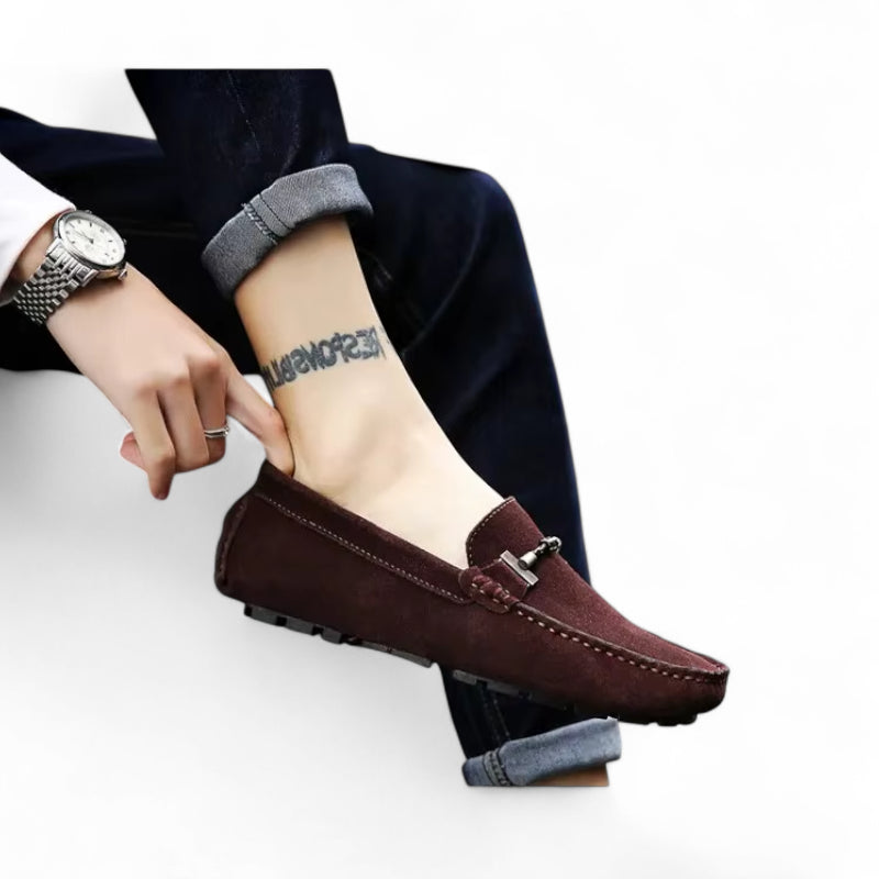 Mocassin Daim Marron Foncé Chainé Pour Homme