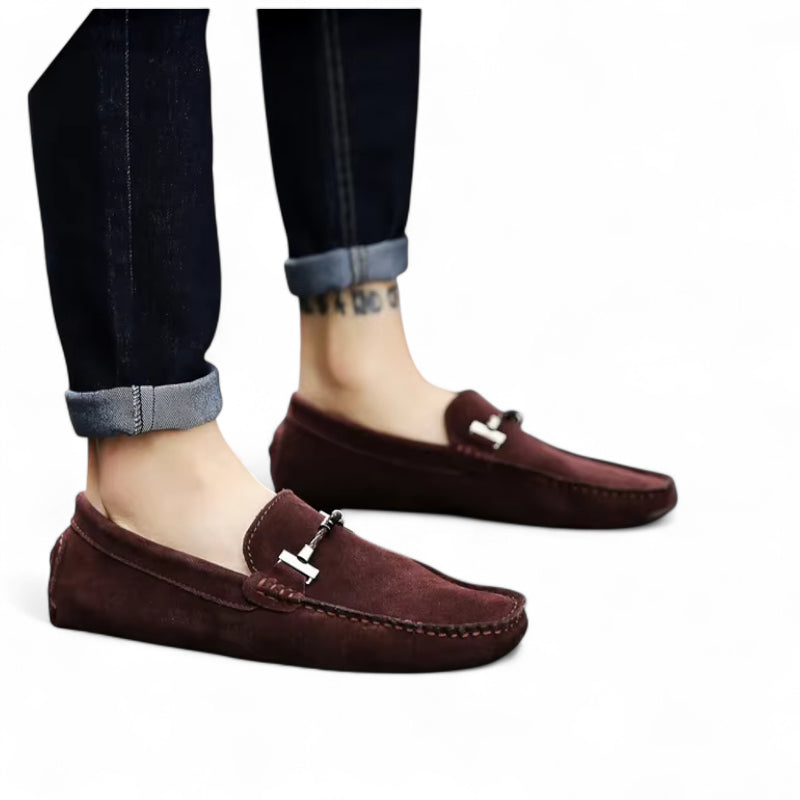 Mocassin Daim Marron Foncé Chainé Pour Homme