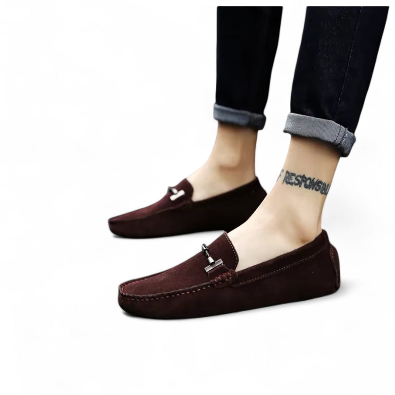 Mocassin Daim Marron Foncé Chainé Pour Homme