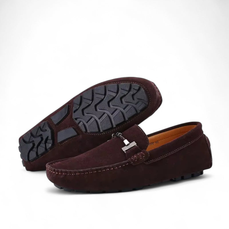 Mocassin Daim Marron Foncé Chainé Pour Homme