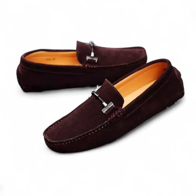 Mocassin Daim Marron Foncé Chainé Pour Homme