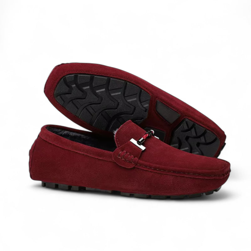 Mocassin En Daim Bordeaux Avec Chaine Pour Homme
