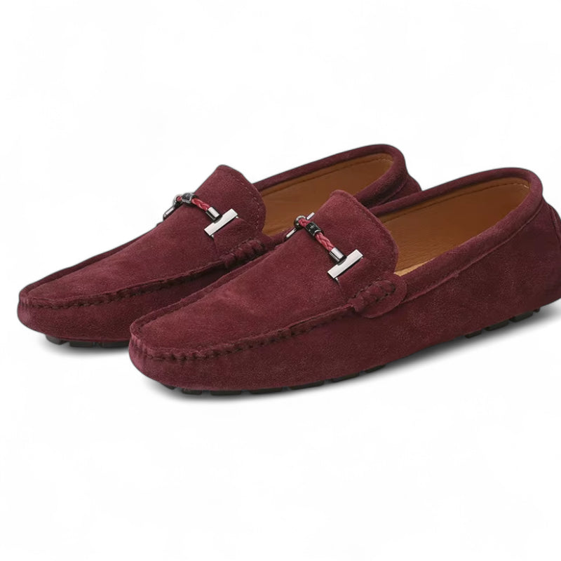 Mocassin En Daim Bordeaux Avec Chaine Pour Homme
