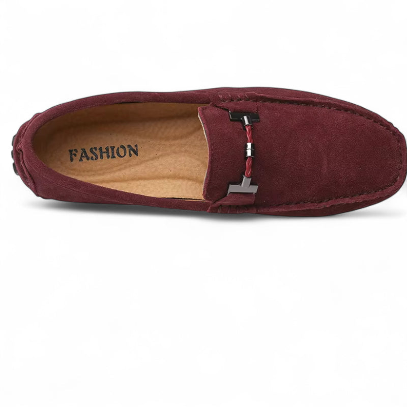 Mocassin En Daim Bordeaux Avec Chaine Pour Homme