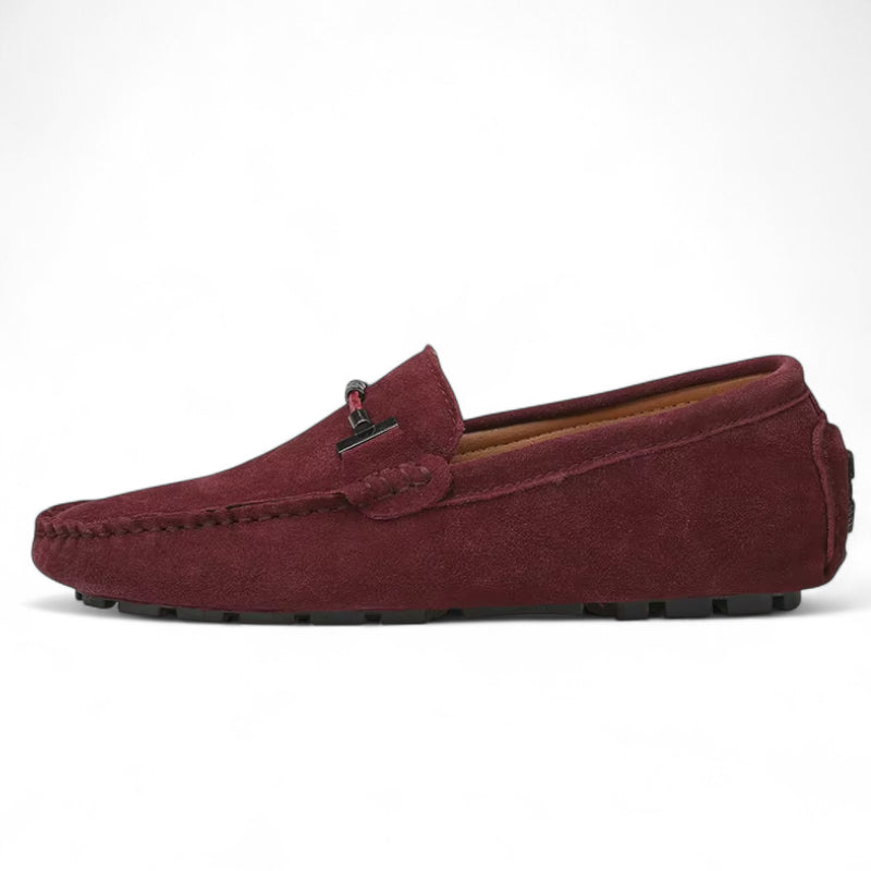Mocassin En Daim Bordeaux Avec Chaine Pour Homme