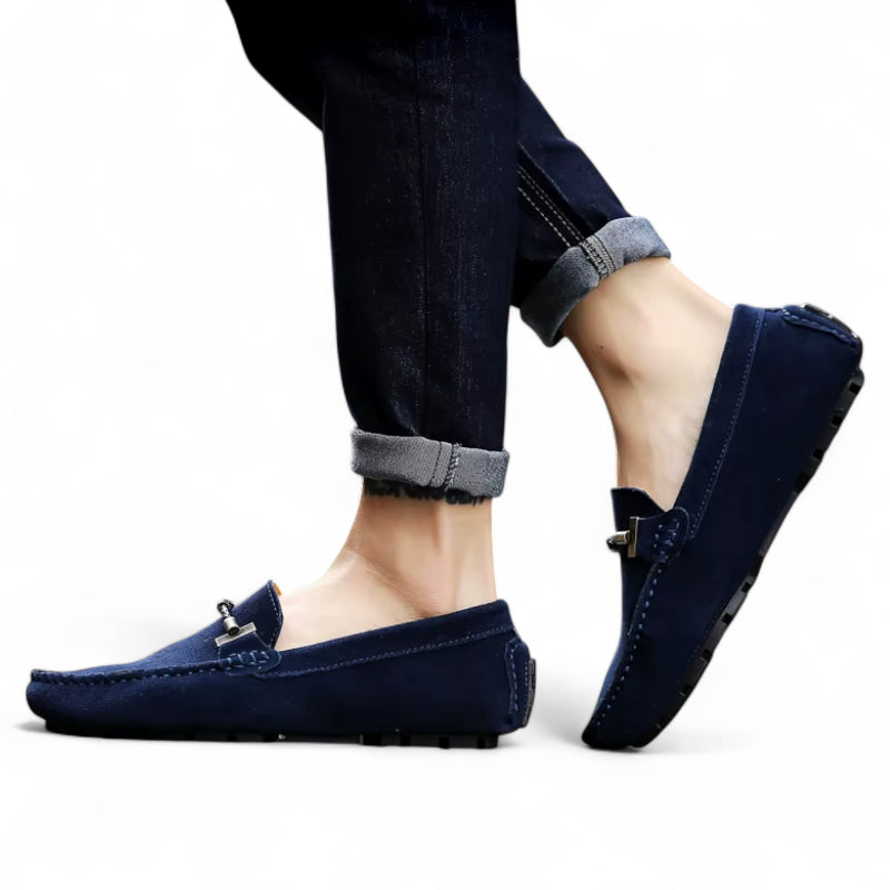 Mocassin En Daim Bleu Marine Avec Chaine Pour Homme