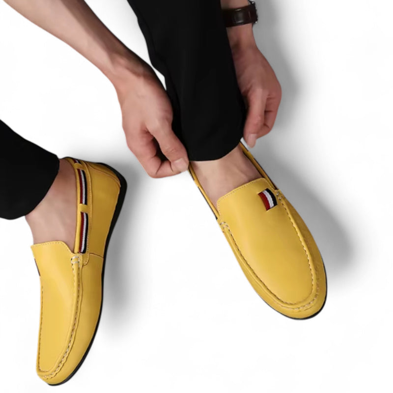 Mocassin Jaune En Cuir Drapeau Français Pour Homme